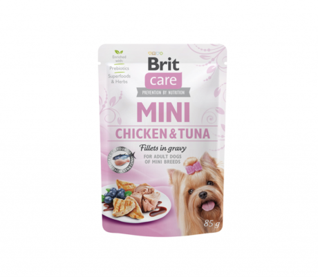 Brit-Care-Mini-kons.-sunims-maiseliuose-ChickenTuna-fillets-in-gravy-85g