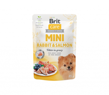 Brit-Care-Mini-kons.-sunims-maiseliuose-RabbitSalmon-fillets-in-gravy-85g