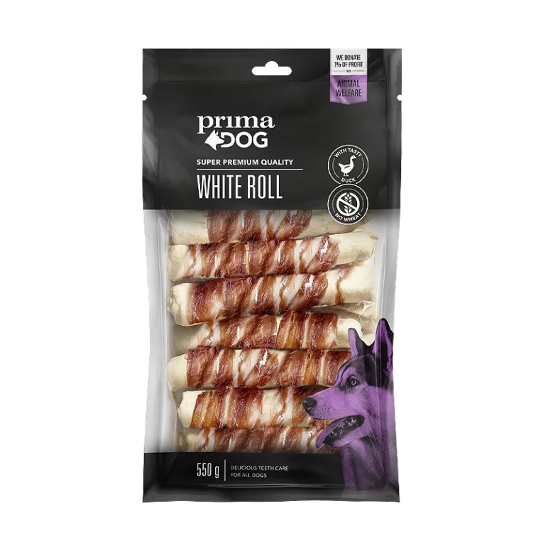 PrimaDog-White-Roll-with-Duck-kaulai-sunims-15-vnt-550-g