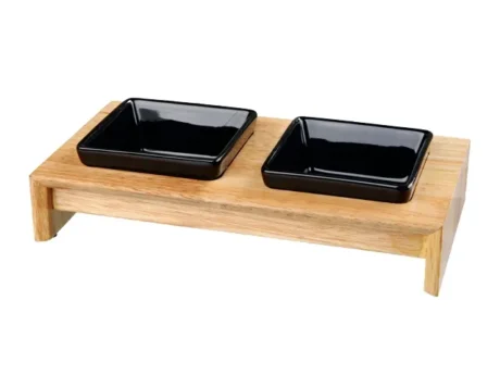 TRIXIE-Bowl-set-ceramic-wood-2x0.4-l13x13-cm-36x7x19-cm-black-natural