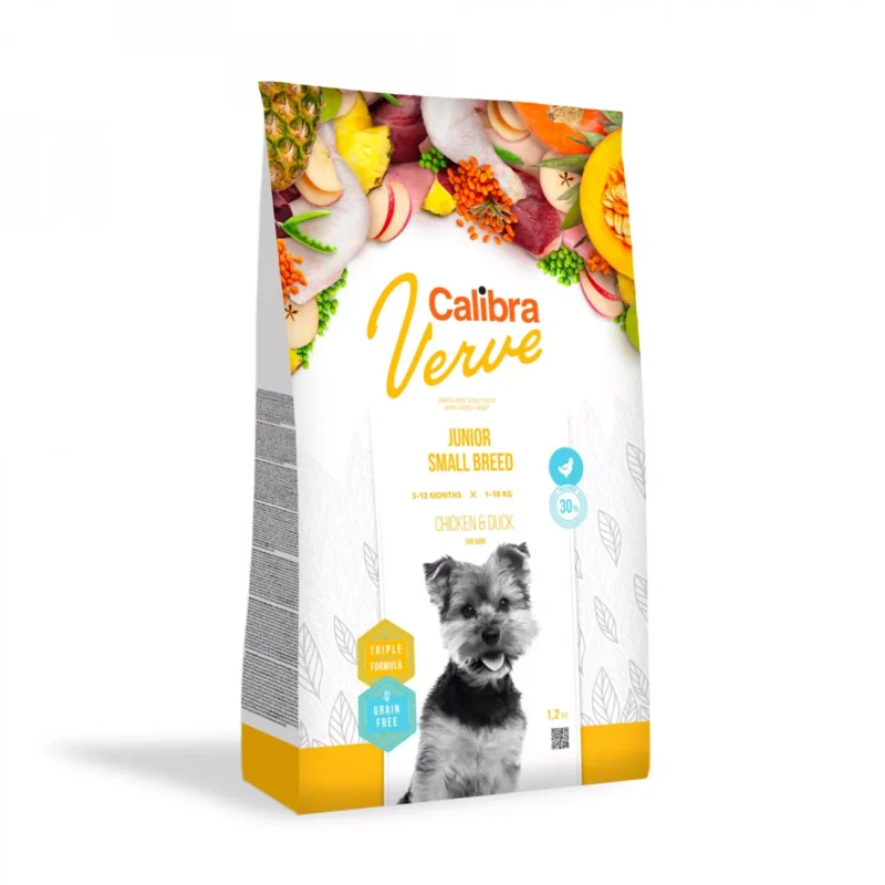 CALIBRA-Dog-Verve-GF-Junior-Small-ChickenDuck-begrudis-sausas-maistas-jauniems-mazu-veisliu-sunims-su-paukstiena-6kg
