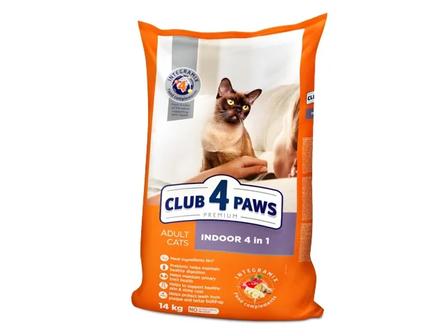 CLUB-4-PAWS-Premium-visavertis-maistas-suaugusioms-katems-gyvenancioms-patalpose-„Indoor-4-in-1-14-kg
