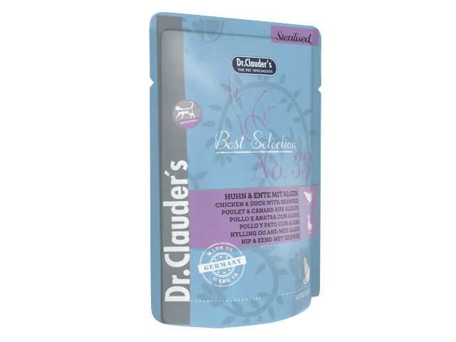 Dr.Clauder‘s-Best-Selection-dregnas-maistas-sterilizuotoms-katems-su-vistiena-antiena-ir-juros-dumbliais-12x85g