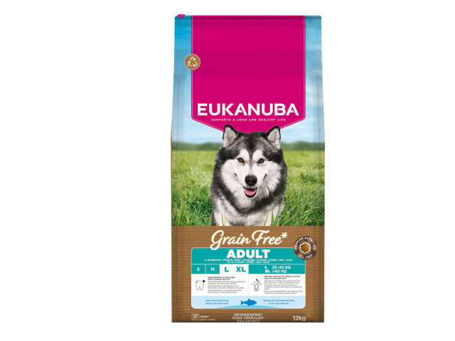 Eukanuba Grain Free sausas maistas dideliu veisliu sunims su zuvimi L kg