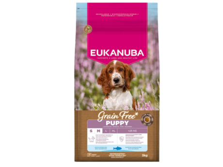 Eukanuba Grain Free sausas maistas mazu ir vidutiniu veisliu suniukams su zuvimi SM kg