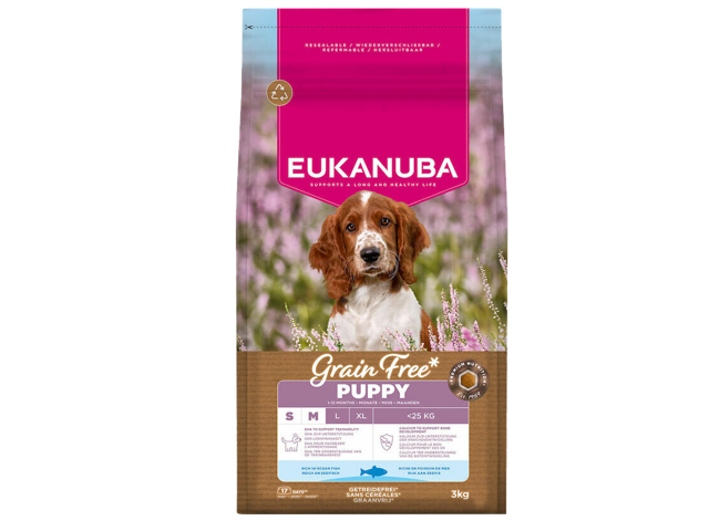 Eukanuba Grain Free sausas maistas mazu ir vidutiniu veisliu suniukams su zuvimi SM kg