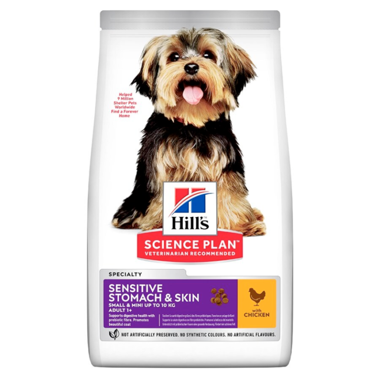 HILLS SP Canine sausas maistas suaugusiems mazu ir vidutiniu veisliu sunims – jautriam skrandziui ir odai kg